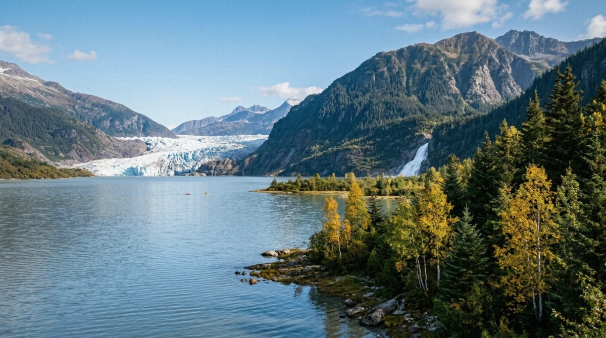 Mendenhall Glacier and Mendenhall Lake under summer light, the view that decides the best time to visit Mendenhall Glacier in Juneau, Alaska